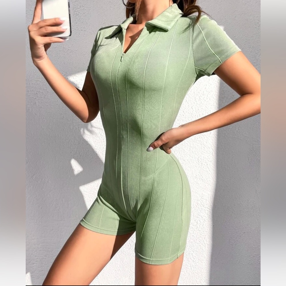 SHEIN Ribbed Knit unitard Romper 💚